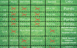 planning des entraînements 