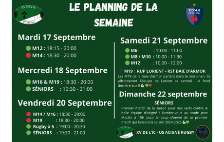 Planning de la semaine 🏉